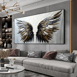 Abstract Black Gray Feather Large Size Wings Canvas